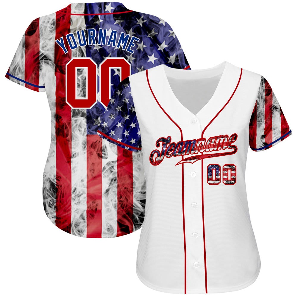 Custom White Red-Royal 3D American Flag Authentic Baseball Jersey