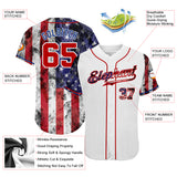 Custom White Red-Royal 3D American Flag Authentic Baseball Jersey