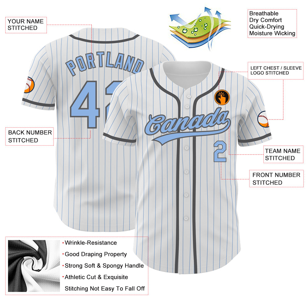 Custom White Light Blue Pinstripe Light Blue-Steel Gray Authentic Baseball  Jersey Clearance – FanCustom