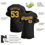 Custom Black Gold-White Authentic Baseball Jersey