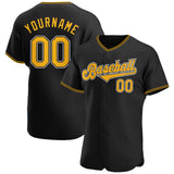 Custom Black Gold-White Authentic Baseball Jersey