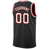 Custom Black White Pinstripe White-Red Authentic Basketball Jersey