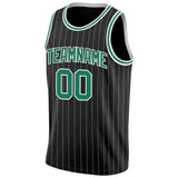 Custom Black White Pinstripe Kelly Green-White Authentic Basketball Jersey