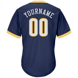 Custom Navy White-Gold Authentic Throwback Rib-Knit Baseball Jersey Shirt