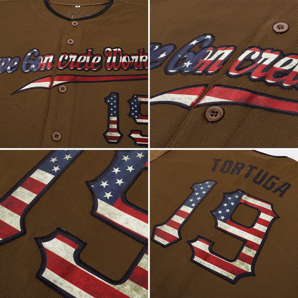 Custom Olive Vintage USA Flag-Black Authentic Salute To Service Baseball Jersey