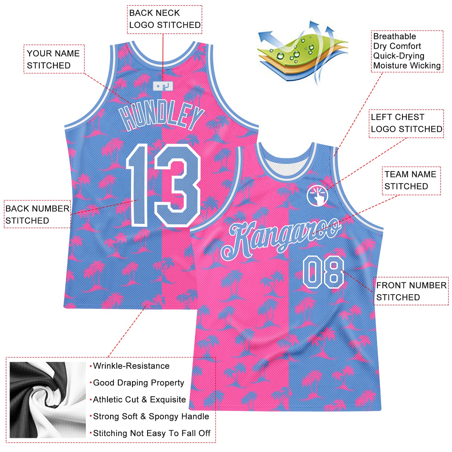 Create Basketball White Pink Light Blue Rib-Knit Jersey Clearance –  FanCustom