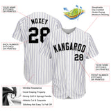 Custom White Purple Pinstripe Black-Gray Authentic Baseball Jersey